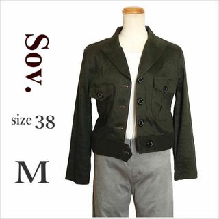 ソブ(Sov.)の〈Sov.〉カーキグリーン系麻混ショート丈ジャケット 薄手 ソブ 日本製 38(その他)