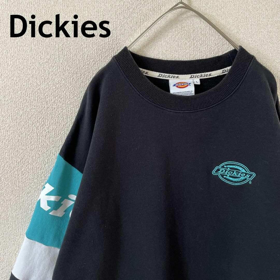 Dickies(ディッキーズ)のU3ディッキーズ　スウェットトレーナー　腕切替ロゴ　刺繍　Ｌメンズ　黒 メンズのトップス(スウェット)の商品写真