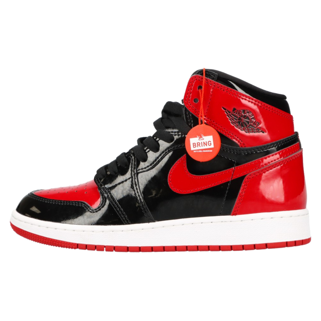 NIKE(ナイキ)のNIKE ナイキ AIR JORDAN 1 RETRO HI OG GS PATENT BRED 575441-063 エアジョーダン1 パテントブレッド ハイカットスニーカー レディース US6Y/24cm ブラック/レッド レディースの靴/シューズ(スニーカー)の商品写真