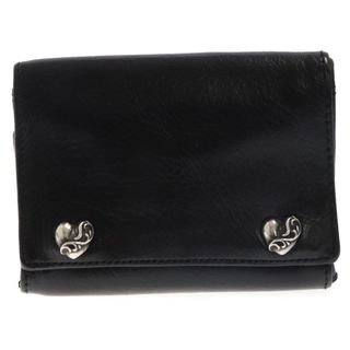 クロムハーツ(Chrome Hearts)のCHROME HEARTS クロムハーツ 3FOLD/3フォールド ハートボタンレザーウォレット財布 ブラック(折り財布)