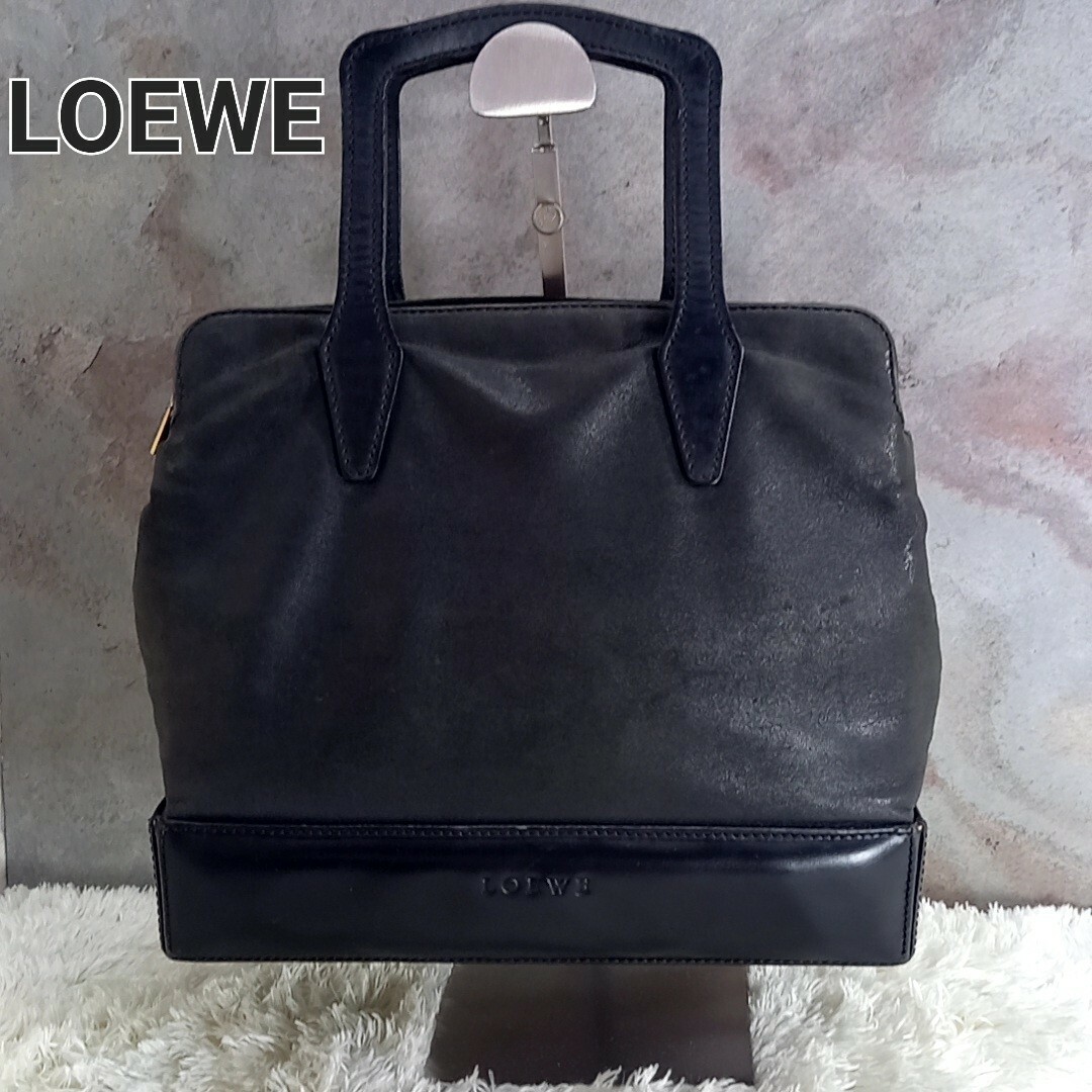 LOEWE(ロエベ)の激レア❗LOEWE ロエベ ヴィンテージ レザー ハンドバッグ 　黒　ロゴ レディースのバッグ(ハンドバッグ)の商品写真