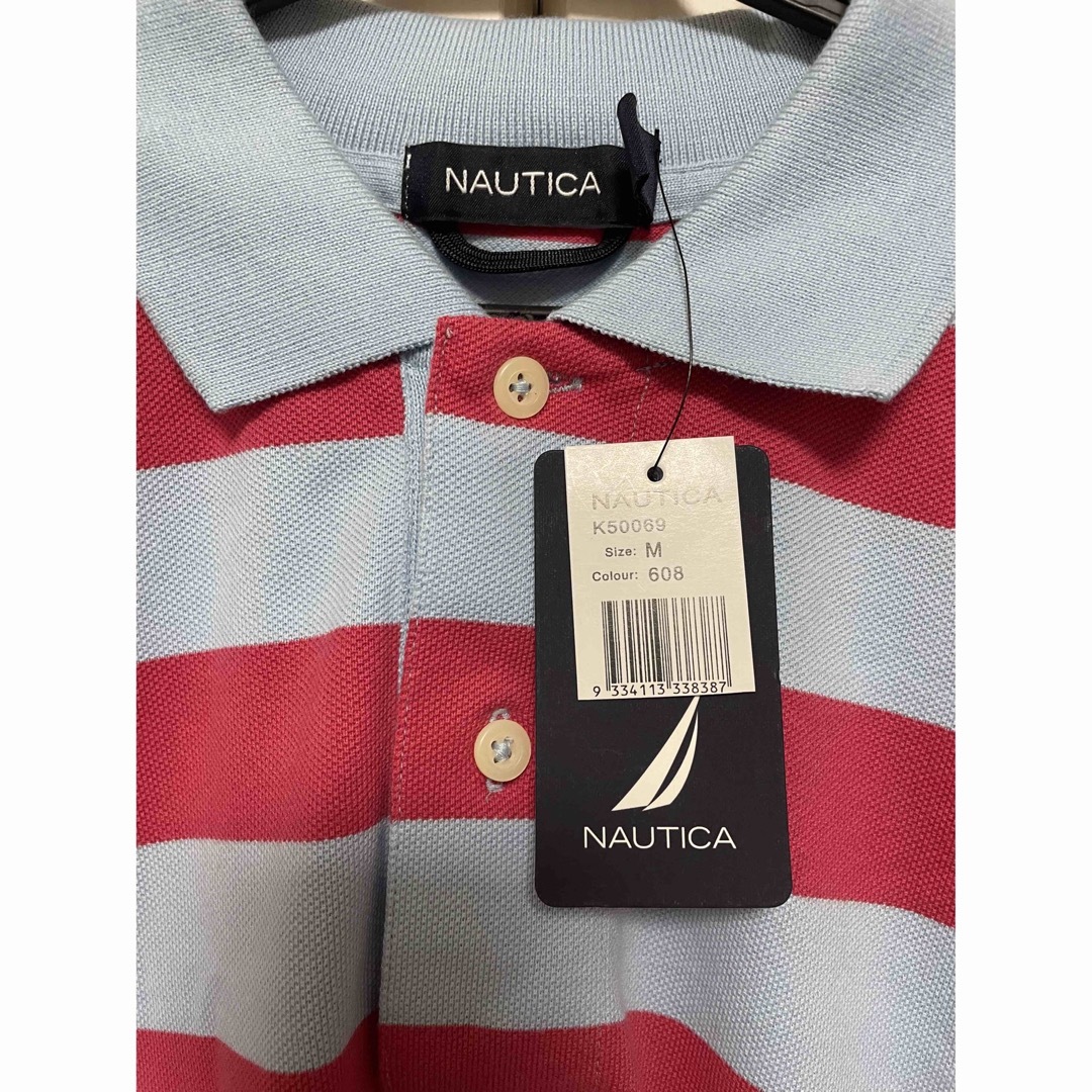 NAUTICA(ノーティカ)の【新品タグ付き】NAUTICA ボーダー ポロシャツ 水色 メンズのトップス(ポロシャツ)の商品写真