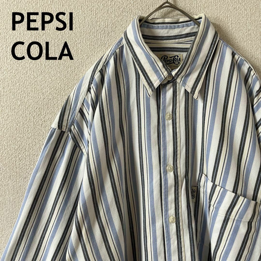 L3ペプシコーラ　ストライプシャツ長袖コットン　ヴィンテージ古着　大きめMメンズ メンズのトップス(Tシャツ/カットソー(七分/長袖))の商品写真