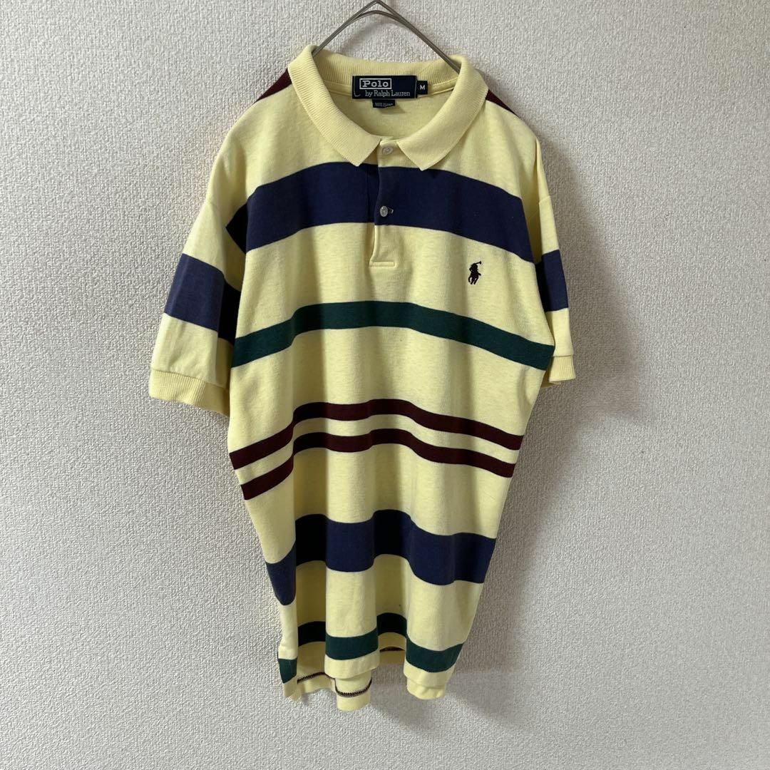 POLO RALPH LAUREN(ポロラルフローレン)のL3 ラルフローレン　ボーダーポロシャツ　カラフルUSA製　Mメンズ　半袖 メンズのトップス(ポロシャツ)の商品写真