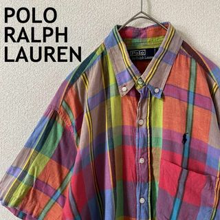 ラルフローレン(Ralph Lauren)のT2ラルフローレン　チェックシャツ　半袖　ゆったりMメンズ 90s古着　カラフル(Tシャツ/カットソー(半袖/袖なし))