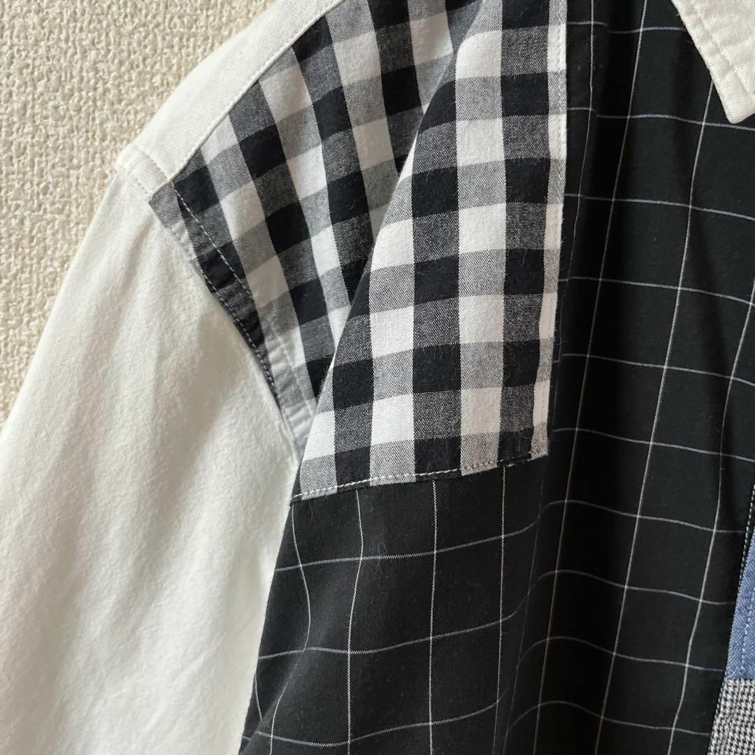 DESIGUAL(デシグアル)のL3 グラニフ　パッチワークシャツ　長袖　柄シャツ　白シャツ　Mメンズ コットン メンズのトップス(Tシャツ/カットソー(七分/長袖))の商品写真