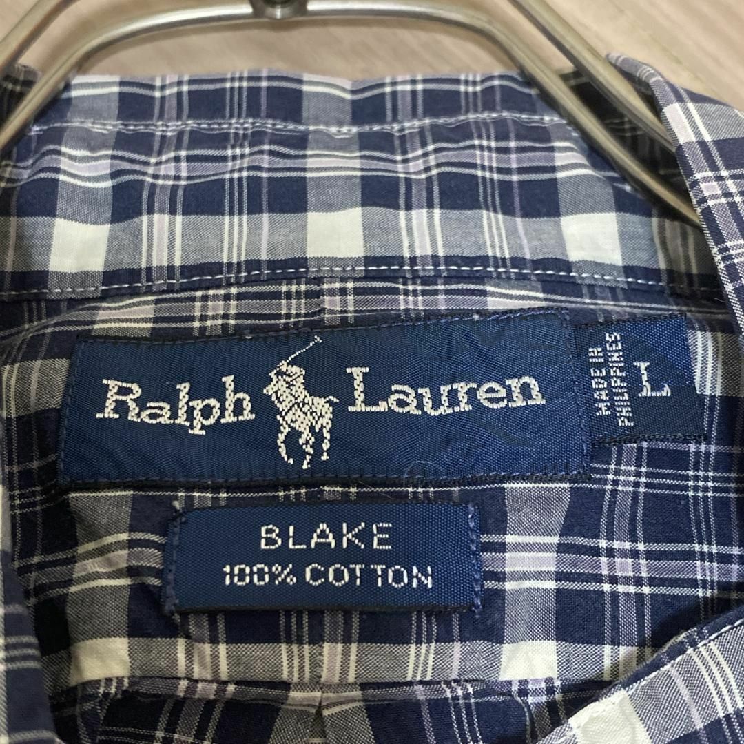 Ralph Lauren(ラルフローレン)のラルフローレン BD半袖シャツ 紺白チェック ポニー刺繍 US古着 f63 メンズのトップス(シャツ)の商品写真