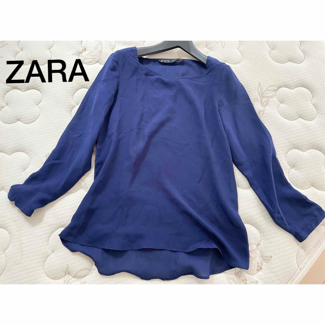 ZARA(ザラ)の美品ZARAザラ ロイヤルブルーとろみ感七分袖ブラウスXS大き目 レディースのトップス(シャツ/ブラウス(長袖/七分))の商品写真