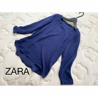 ザラ(ZARA)の美品ZARAザラ ロイヤルブルーとろみ感七分袖ブラウスXS大き目(シャツ/ブラウス(長袖/七分))