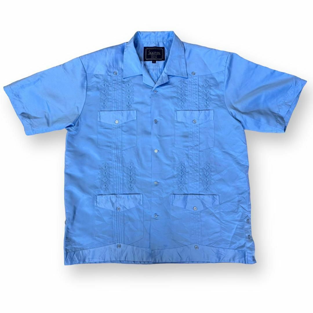 90s キューバシャツ 刺繍 4つポケット 刺繍 オープンカラー 開襟 水色 メンズのトップス(Tシャツ/カットソー(半袖/袖なし))の商品写真