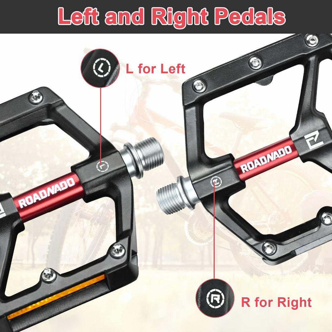 色:ブラック-レッドROADNADO フラットペダル 自転車ペダル 916  スポーツ/アウトドアの自転車(パーツ)の商品写真