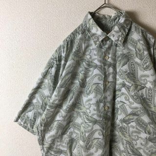 Q1ペイズリー柄フェザー柄シャツ　半袖　コットン　Mメンズ ゆったり(Tシャツ/カットソー(半袖/袖なし))