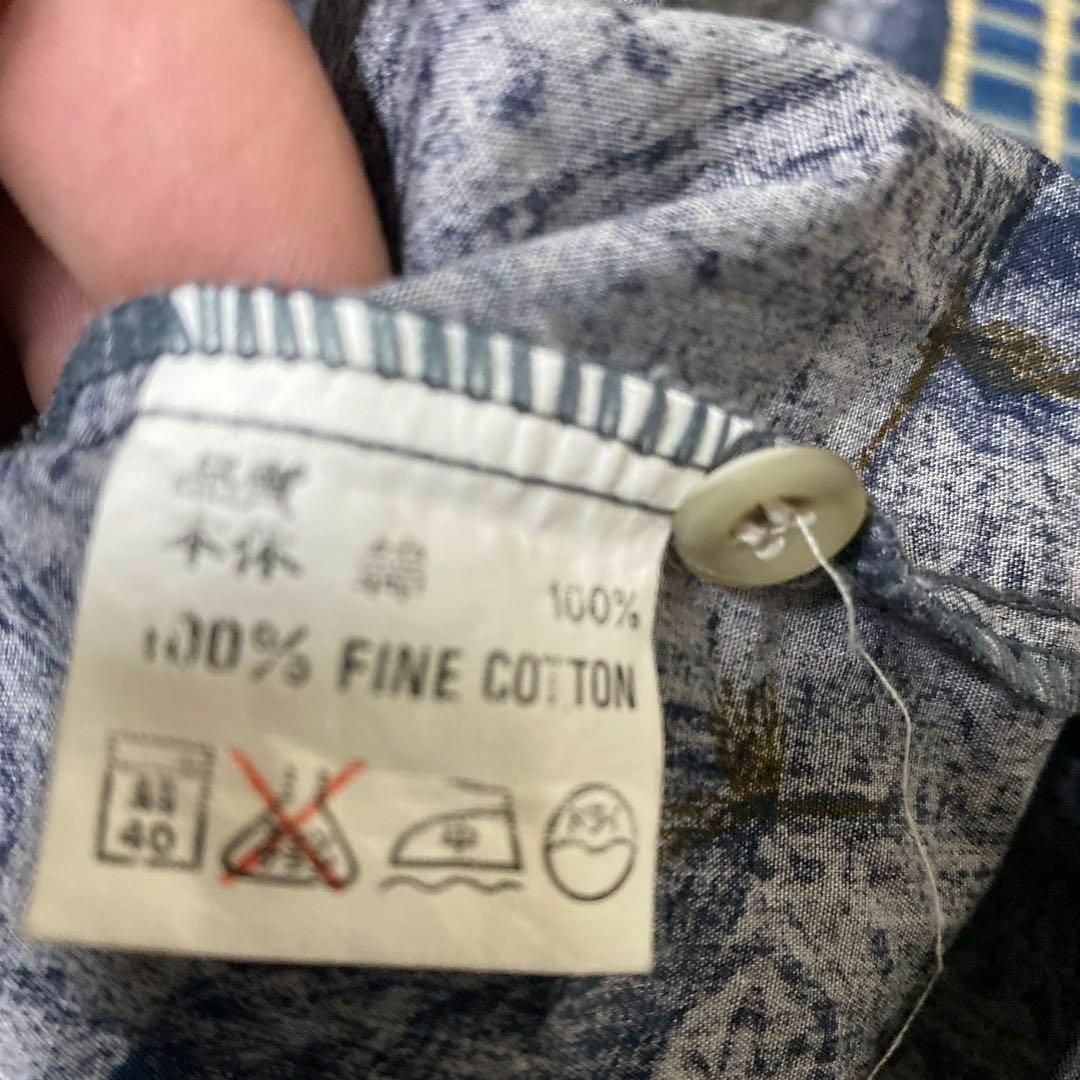 C1 フェザー柄シャツ　半袖　総柄　Ｌメンズ ダークカラー　コットン メンズのトップス(Tシャツ/カットソー(半袖/袖なし))の商品写真