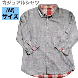 メンズ　シャツ　カジュアル　シンプルシャツ　チェック　5分袖　S M 匿名発送(シャツ)