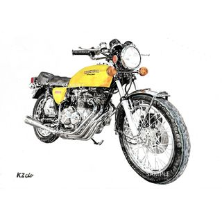 ホンダ(ホンダ)のホンダ CB400FOUR 黄色 水彩画 バイク イラスト インテリア(その他)