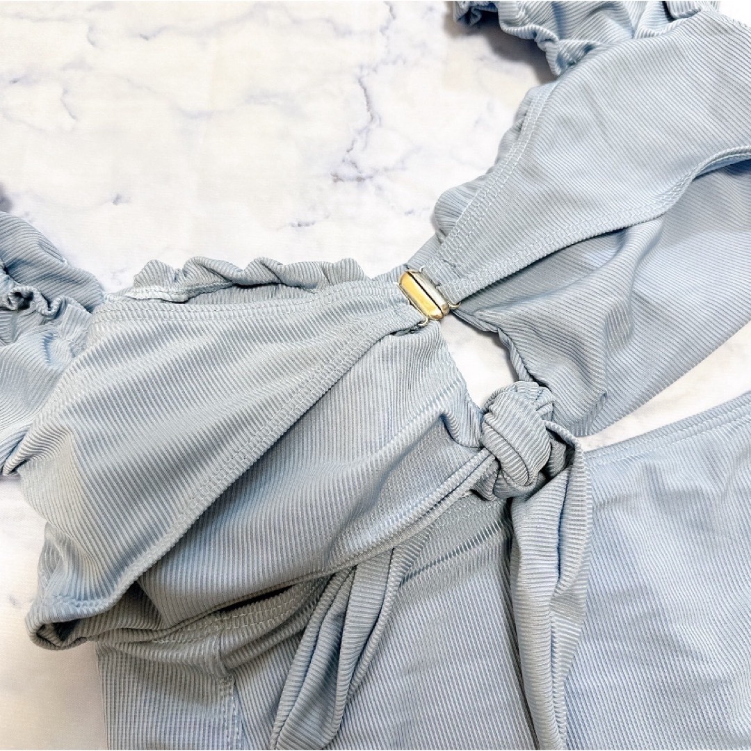 水着 レディース オフショル L  ブルー ビキニ  体系カバー ハイウェスト  レディースの水着/浴衣(水着)の商品写真