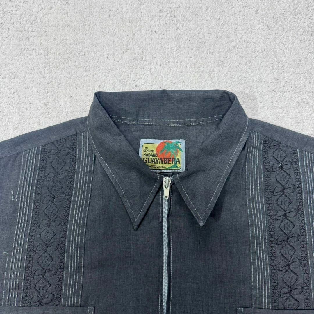 VINTAGE(ヴィンテージ)の90s GUAYABERA キューバシャツ フロントジップ ブラック グレー メンズのトップス(Tシャツ/カットソー(半袖/袖なし))の商品写真