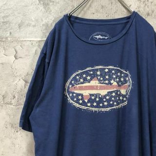 サメ 鮫 星条旗 パターン USA輸入 オーバーサイズ Tシャツ(Tシャツ/カットソー(半袖/袖なし))