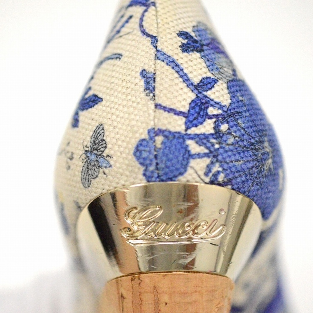 Gucci(グッチ)のグッチ(GUCCI) コルクウェッジソールサンダル 172579 ホワイト×ブルー キャンバス サイズ35 1/2 【中古】 JA-18838 レディースの靴/シューズ(サンダル)の商品写真