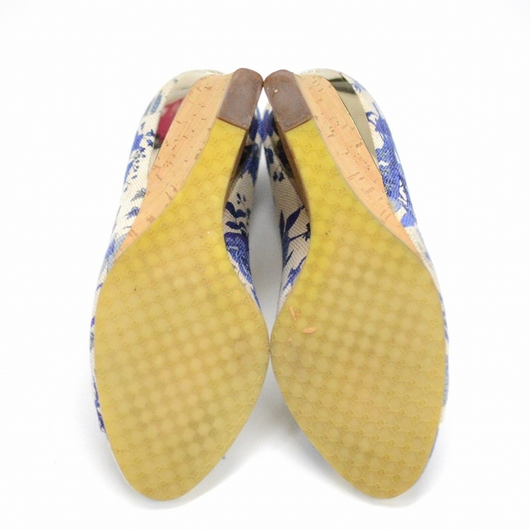 Gucci(グッチ)のグッチ(GUCCI) コルクウェッジソールサンダル 172579 ホワイト×ブルー キャンバス サイズ35 1/2 【中古】 JA-18838 レディースの靴/シューズ(サンダル)の商品写真