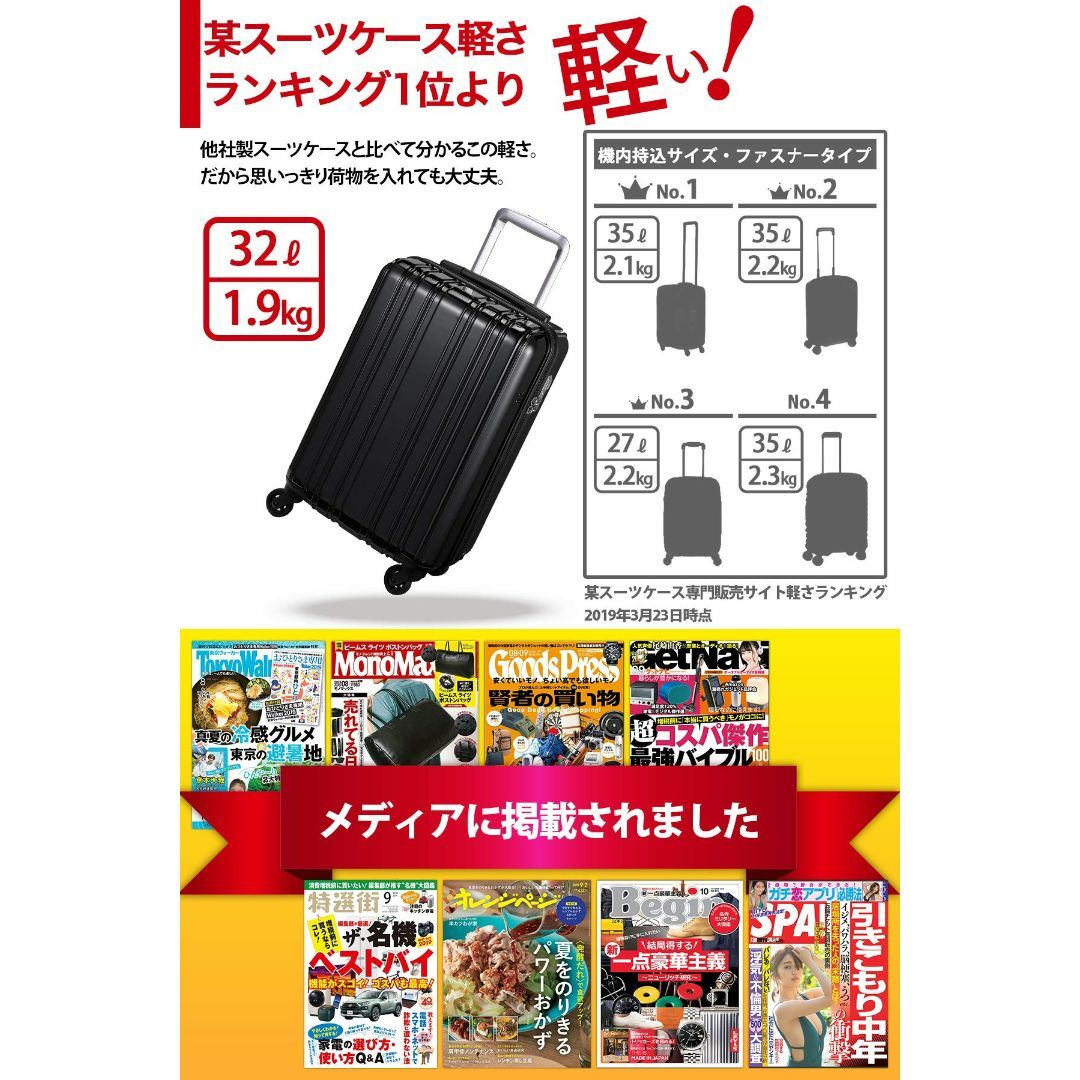 【新着商品】スーツケース 超軽量 1.9kg 機内持込 静音 1〜3泊 32L  その他のその他(その他)の商品写真