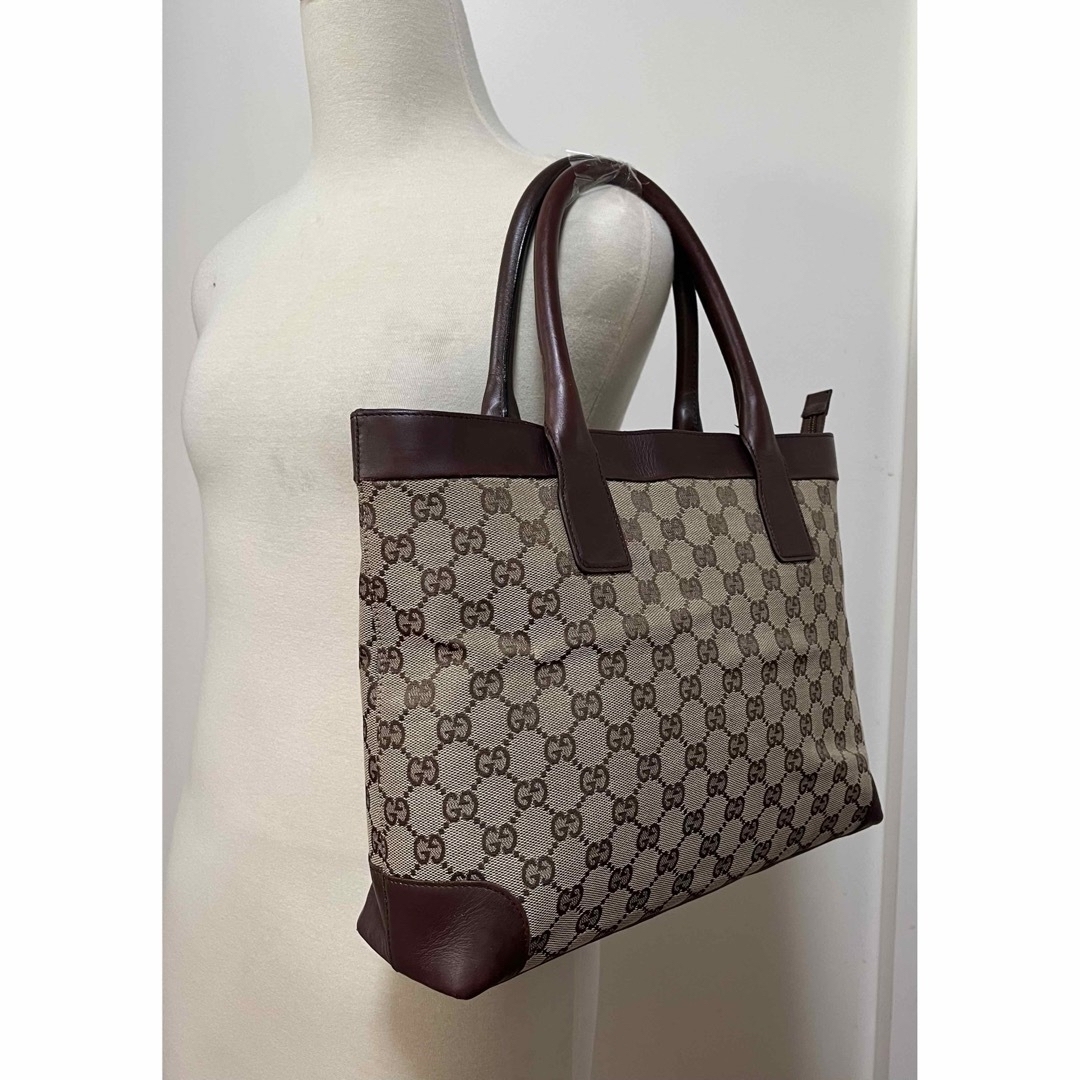 Gucci(グッチ)の美品　GUCCI グッチ　キャンバス×本革　バッグ　トート　自立　大容量　茶色 レディースのバッグ(トートバッグ)の商品写真