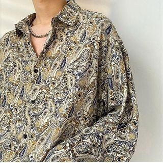 【総柄】メンズ　シャツ　長袖　ビッグシルエット　柄シャツ　ストリート　韓国(シャツ)