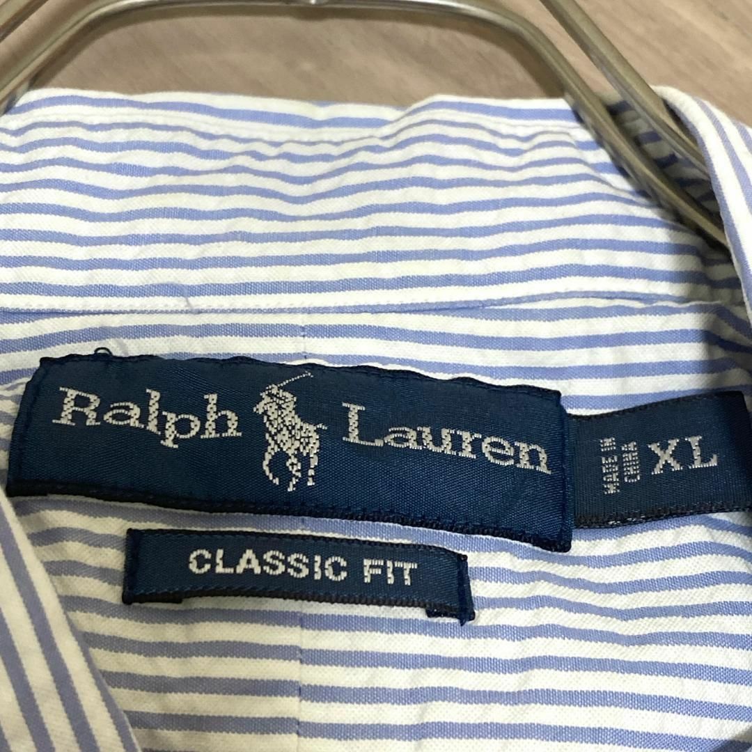 Ralph Lauren(ラルフローレン)のラルフローレン BD半袖シャツ 青白ストライプ ポニー刺繍 US古着 f69① メンズのトップス(シャツ)の商品写真