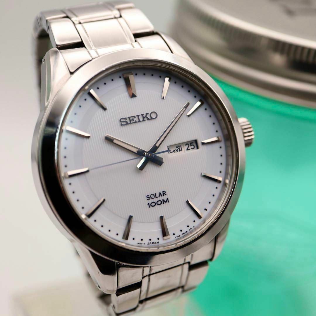 SEIKO(セイコー)の美品 SEIKO デイト ソーラー ラウンド シルバー メンズ腕時計 837 メンズの時計(腕時計(アナログ))の商品写真