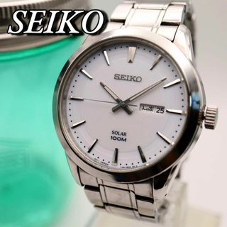 セイコー(SEIKO)の美品 SEIKO デイト ソーラー ラウンド シルバー メンズ腕時計 837(腕時計(アナログ))