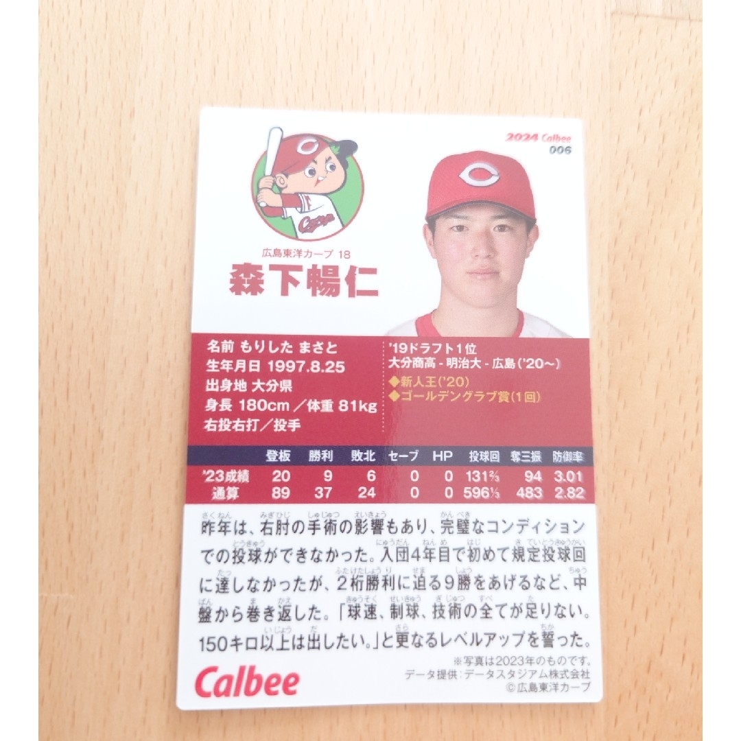 カルビー(カルビー)の【広島／森下暢仁】2024 プロ野球チップスカード エンタメ/ホビーのタレントグッズ(スポーツ選手)の商品写真