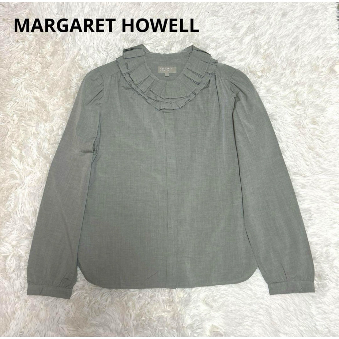 MARGARET HOWELL(マーガレットハウエル)のマーガレットハウエル ラッフルカラー フリル襟 ブラウス グレー S レディースのトップス(シャツ/ブラウス(長袖/七分))の商品写真