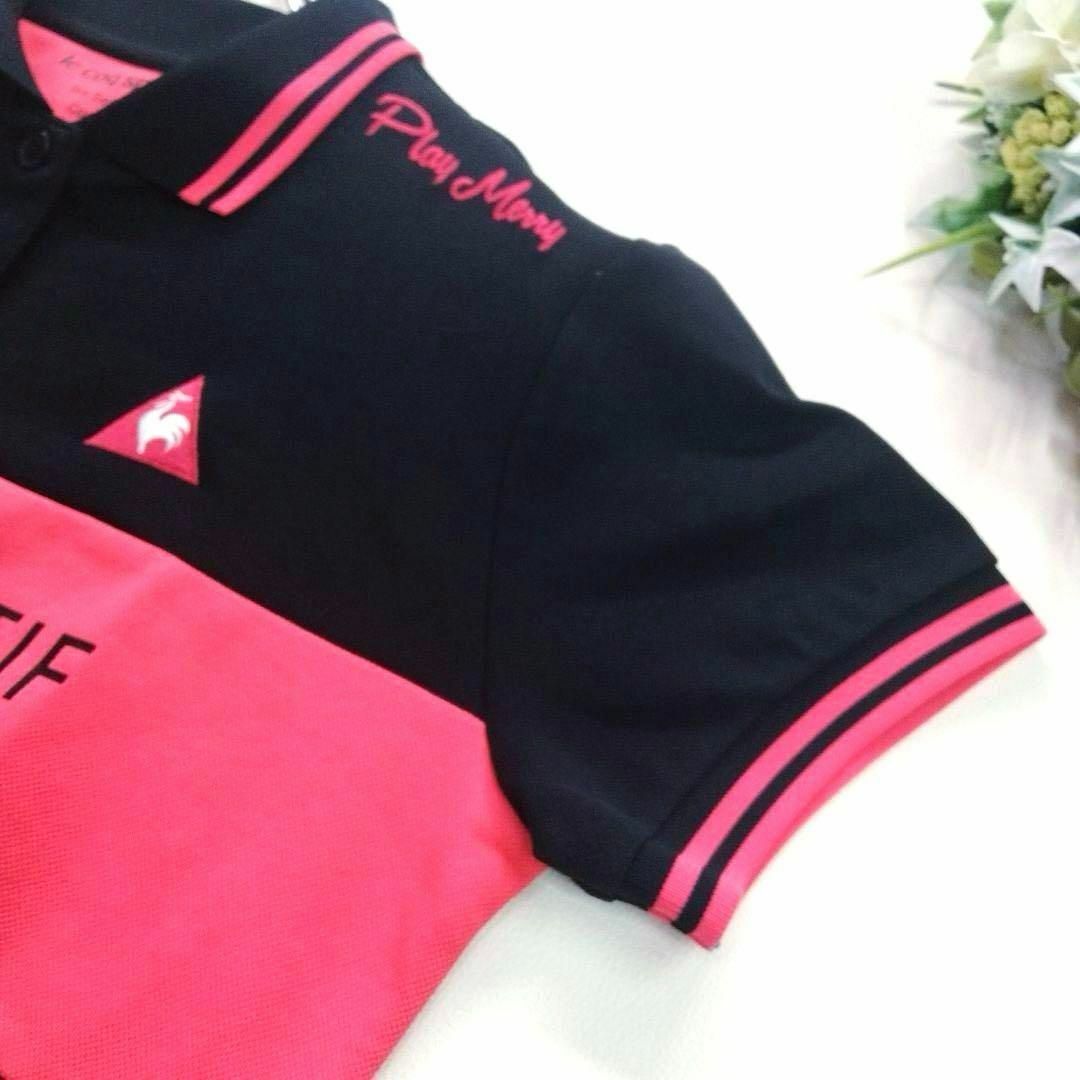 le coq sportif(ルコックスポルティフ)の美品❗ ルコック M 半袖ポロシャツ ブラック ピンク バイカラー　ゴルフ スポーツ/アウトドアのゴルフ(ウエア)の商品写真