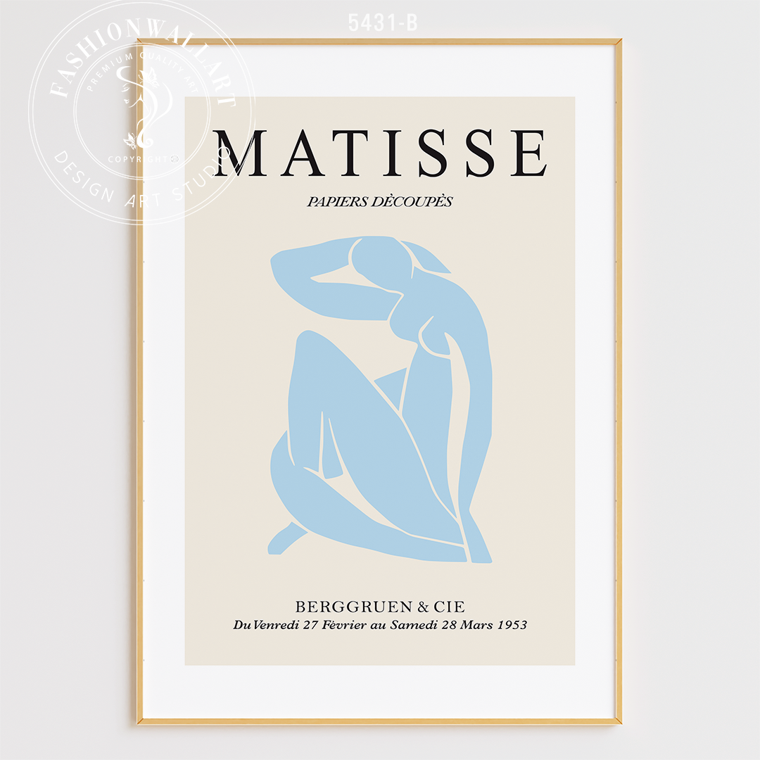 モダン抽象画 マティスインスパイア ブルートーン 3枚セット インテリアポスター ハンドメイドのインテリア/家具(アート/写真)の商品写真