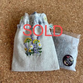 花刺繍入　ミニミニ巾着　ポプリサシェ　お守り袋　あめちゃん袋　ハンドメイド(その他)