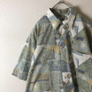 g 民族調　ネイティブ柄シャツ　半袖　しわ加工　Mメンズ(Tシャツ/カットソー(半袖/袖なし))