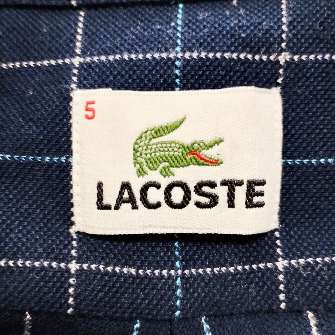 LACOSTE(ラコステ)のLACOSTE　ラコステ　ボタンダウンポロシャツ　チェック柄　サイズ5　ネイビー メンズのトップス(ポロシャツ)の商品写真