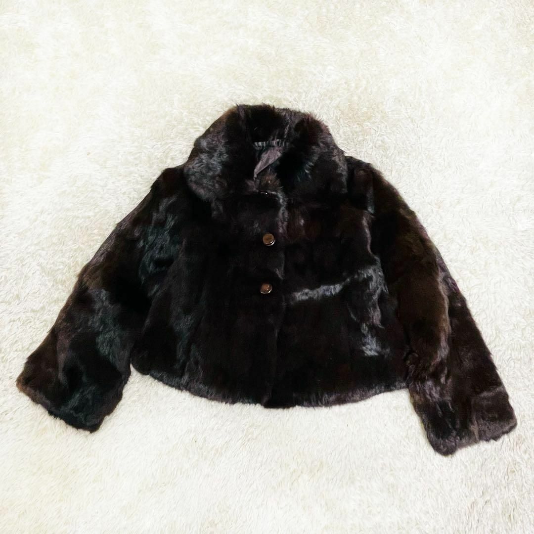 リアルファーコート 毛皮コート 長袖 ブラウン系 茶色 ラビット ボタン ホック レディースのジャケット/アウター(毛皮/ファーコート)の商品写真