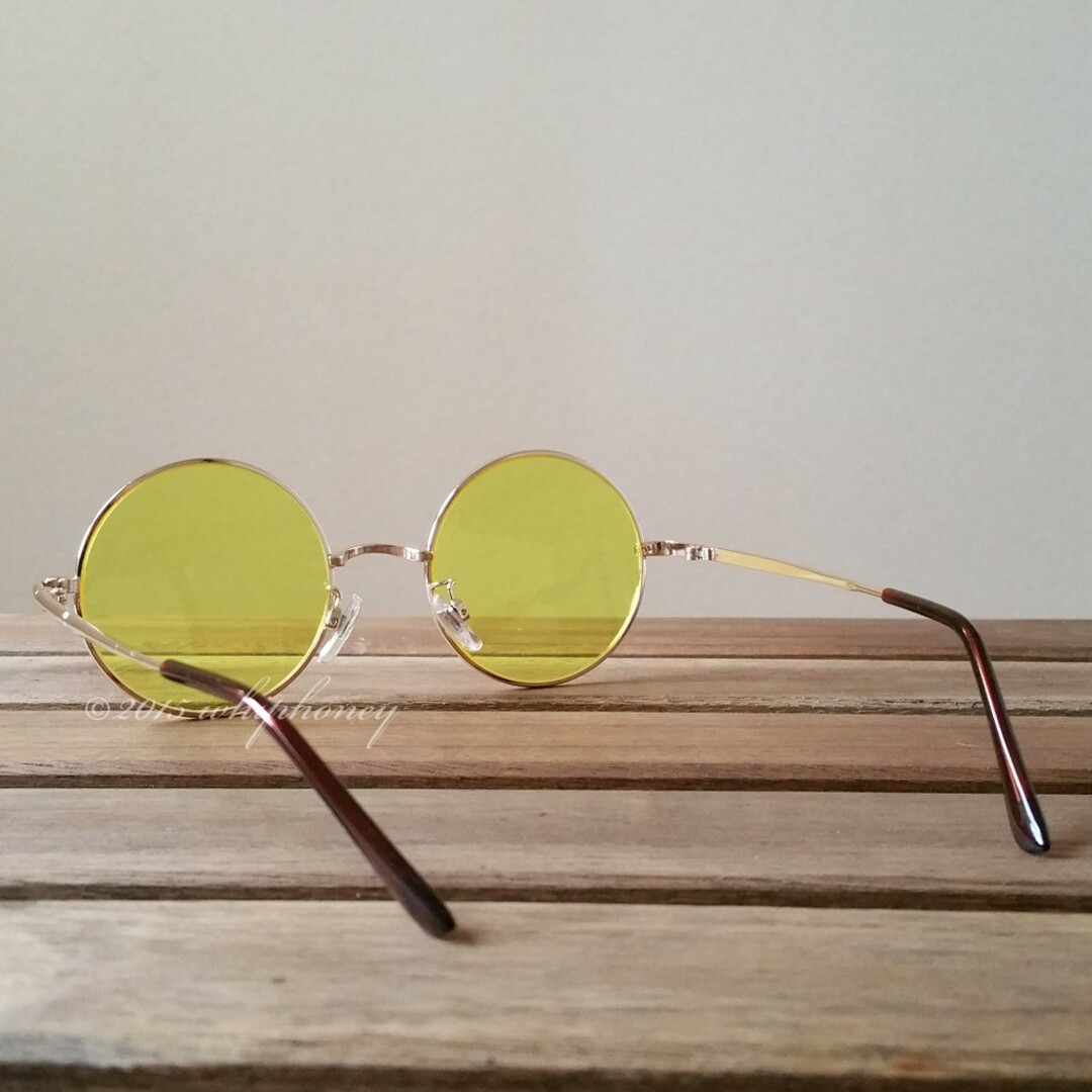 丸眼鏡 ゴールドフレーム だて眼鏡 ライトスモークイエロー サングラス メンズのファッション小物(サングラス/メガネ)の商品写真