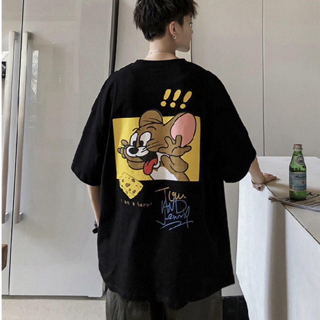 バックプリント Tシャツ トムとジェリー ブラック XL 男女兼用 おしゃれ メンズのトップス(Tシャツ/カットソー(半袖/袖なし))の商品写真