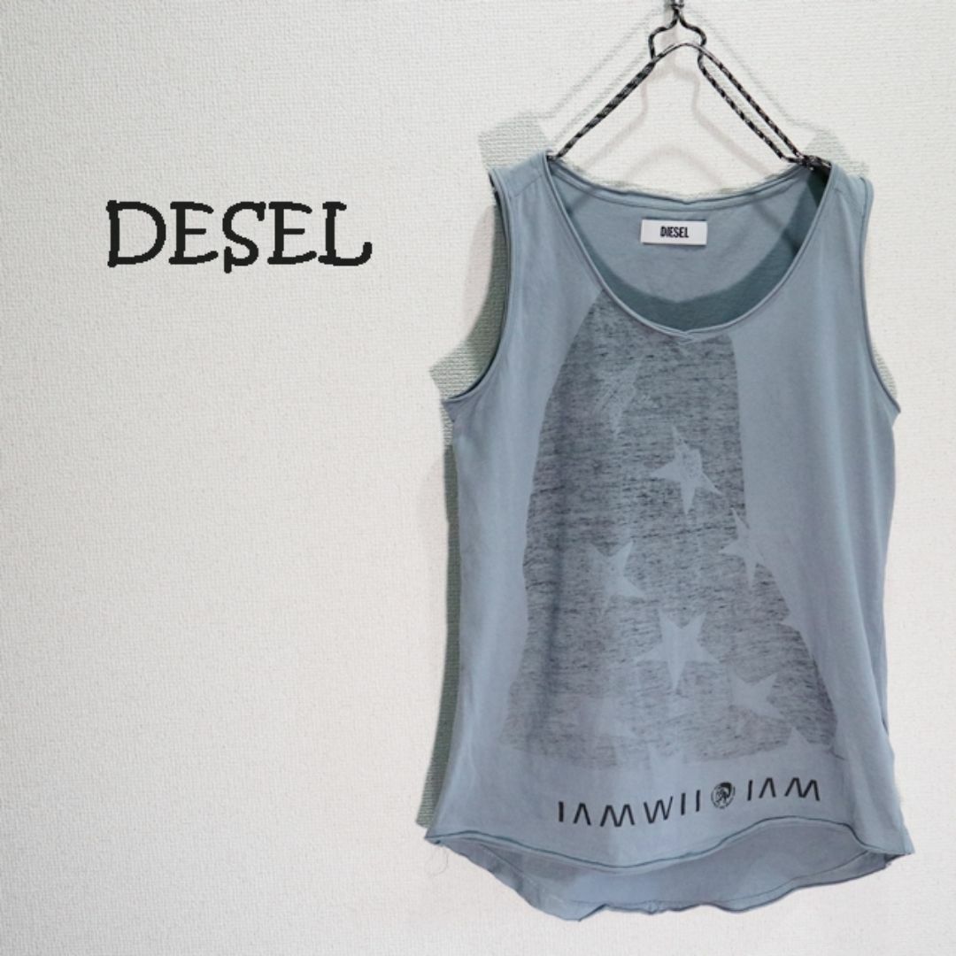 DIESEL(ディーゼル)のDESEL ディーゼル　ノースリーブ　裏プリント切りっ放しカットソー レディースのトップス(カットソー(半袖/袖なし))の商品写真