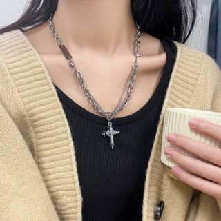 【大人気】ネックレス チェーン 十字架 シルバー  クロス プレート 新品 韓国(ネックレス)