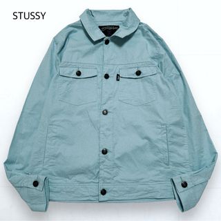 STUSSY - 美品＊ステューシー ミリタリーシャツ ロゴメタルボタン ゆったり 水色 S