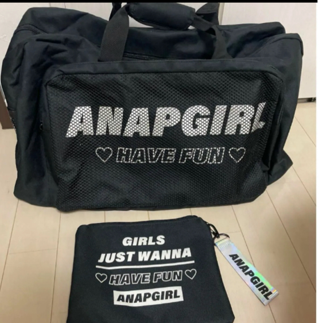 ANAP GiRLポーチ付メッシュボストンバッグ（ブラック） キッズ/ベビー/マタニティのこども用バッグ(その他)の商品写真