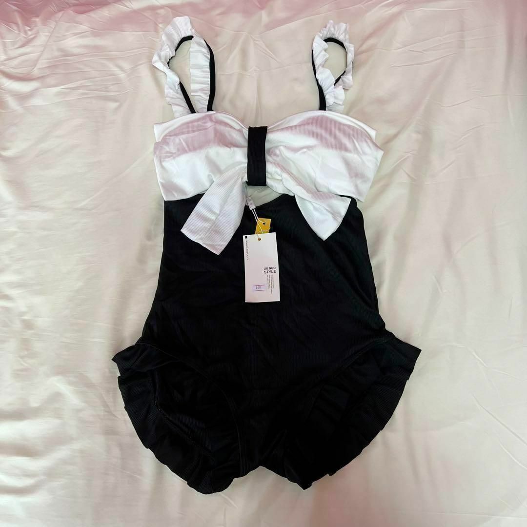 ワンピース　ビックリボン　モノキニ　フリル　韓国　体型カバー　M レディースの水着/浴衣(水着)の商品写真