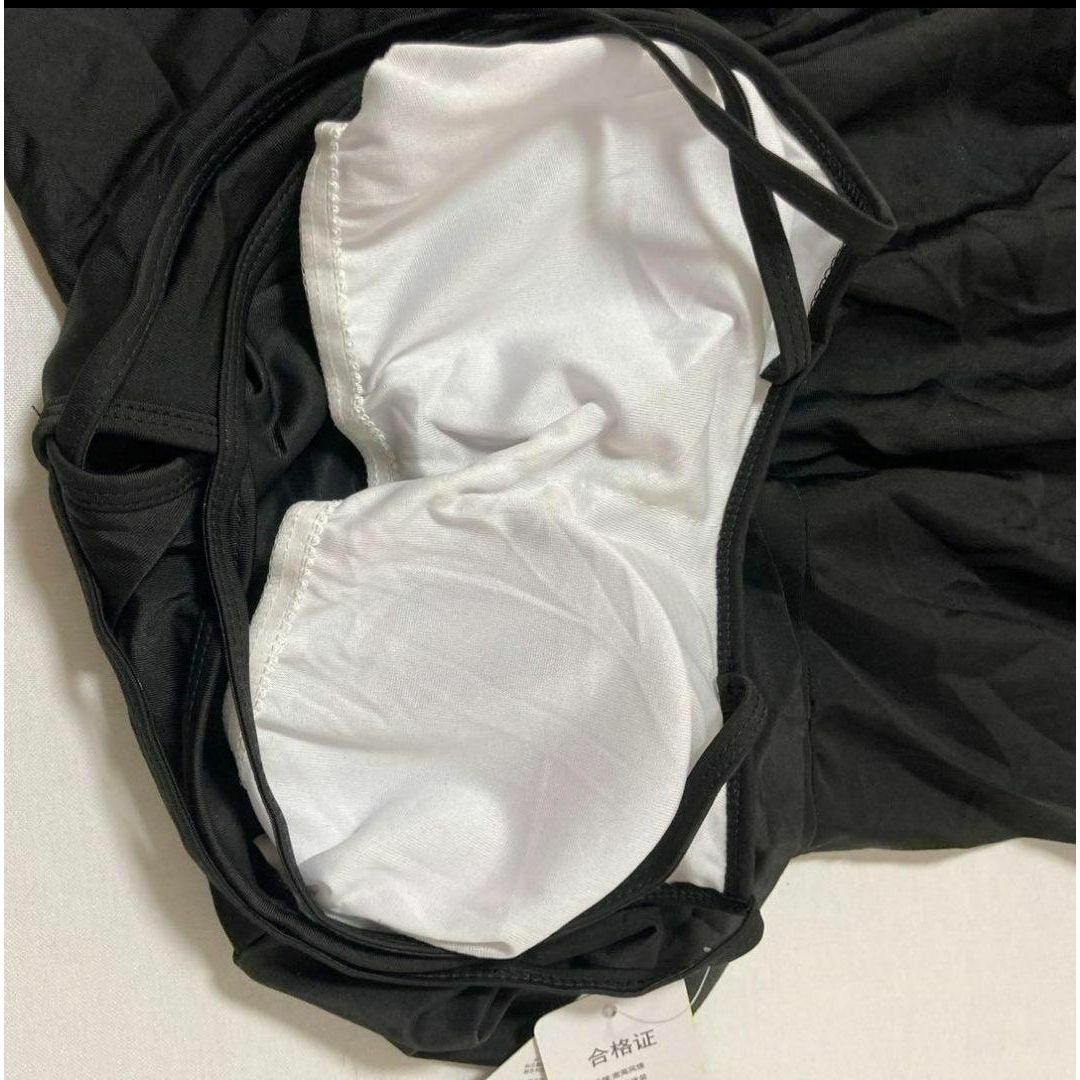 ワンピース　フリル　黒　ブラック　体型カバー　XL　パット付き　韓国 レディースの水着/浴衣(水着)の商品写真