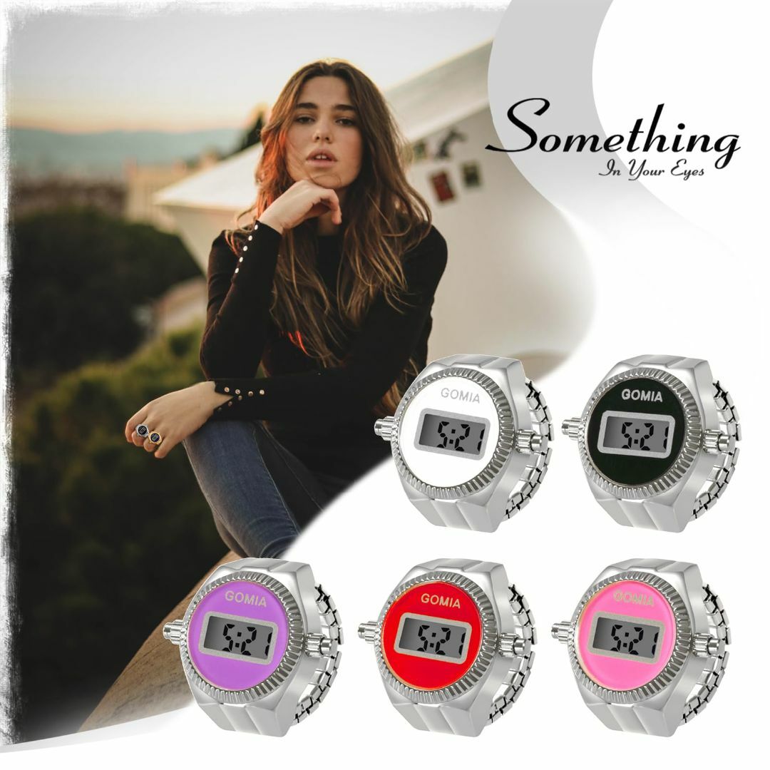 色:シルバーa指輪 リングウォッチ デジタル LED カレンダー ストップウ レディースのファッション小物(腕時計)の商品写真
