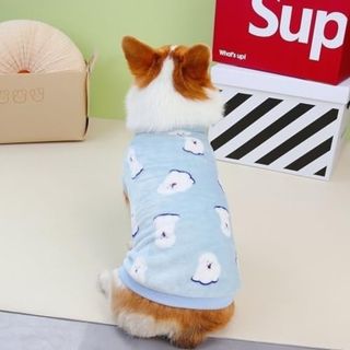 【人気商品】子犬柄 コーギー 秋冬 犬服 ブルー Sサイズ(犬)