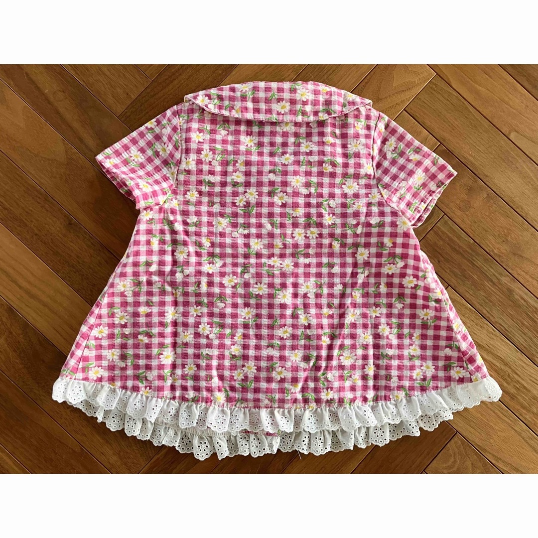 ピンクギンガム×花柄セットアップ　3T キッズ/ベビー/マタニティのキッズ服女の子用(90cm~)(ブラウス)の商品写真