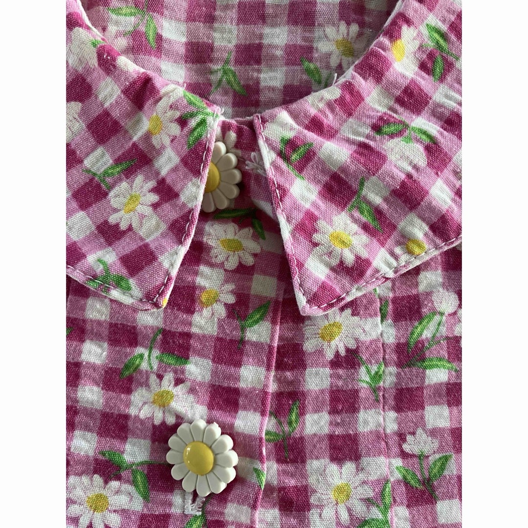 ピンクギンガム×花柄セットアップ　3T キッズ/ベビー/マタニティのキッズ服女の子用(90cm~)(ブラウス)の商品写真